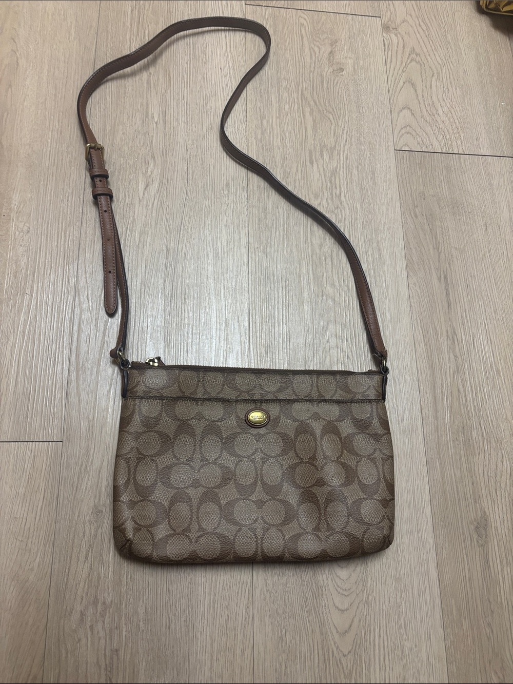 Coach Brown Signature Canvas Crossbody with Adjustable Leather Strap